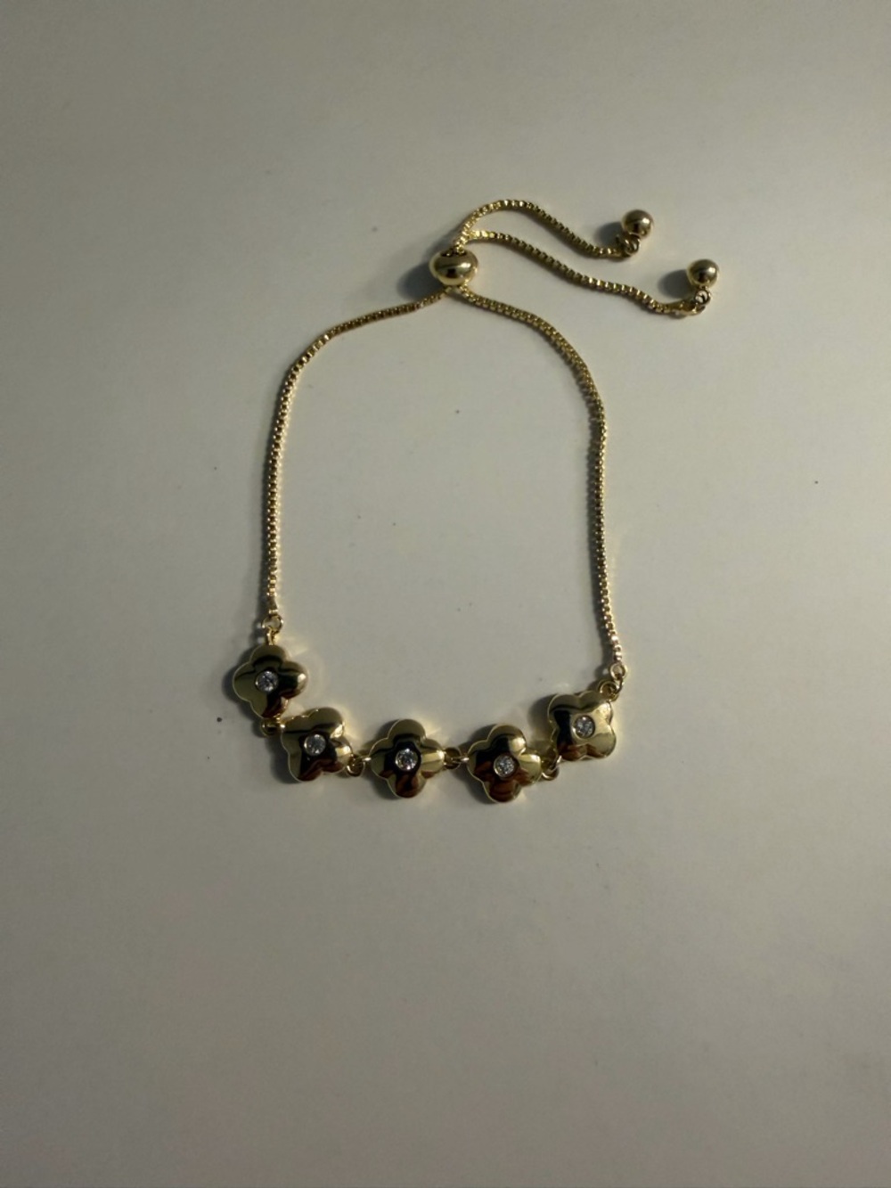 Gold Floral Slider Bracelet with Clear Stones